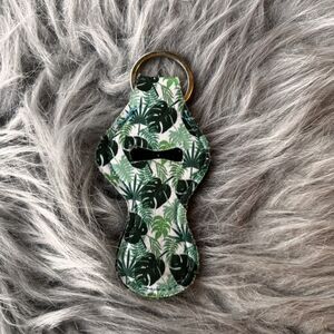 Chapstick Lip Balm Holder Keychain Green Tropical Flowers Travel